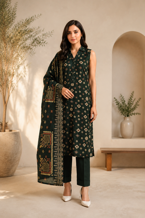 SAYA Black Printed Lawn 3-Piece Unstitched Suit