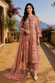 MTJ Tariq Jamil Peach Printed Lawn 3-Piece Unstitched Suit