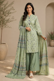 MTJ Tariq Jamil Light Green Printed Lawn 3-Piece Unstitched Suit