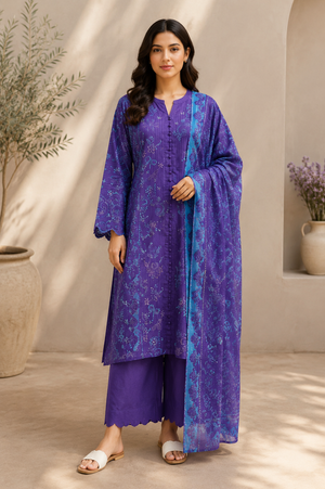 Saffron by SAYA Dark Blue Printed Lawn 3-Piece Unstitched Suit