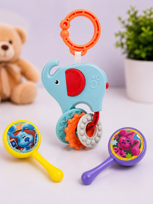 Baby Elephant Teether & Rattle Toy | Musical Blue’s Clues Maracas Set for Toddlers