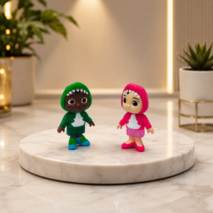 Cute Dino Hoodie Mini Doll Pair – Pink & Green Collectible Figures