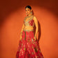 Red Floral Lehenga with Mirror-Work Blouse and Placement Dupatta
