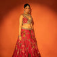 Red Floral Lehenga with Mirror-Work Blouse and Placement Dupatta