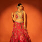 Red Floral Lehenga with Mirror-Work Blouse and Placement Dupatta