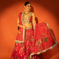 Red Floral Lehenga with Mirror-Work Blouse and Placement Dupatta