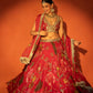 Red Floral Lehenga with Mirror-Work Blouse and Placement Dupatta